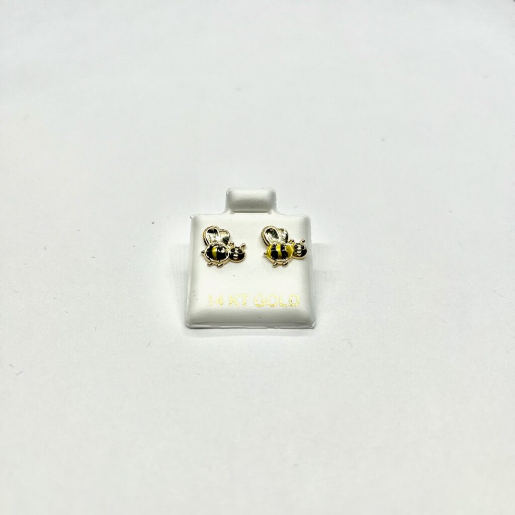 14k Gold Bee Stud Earrings Front