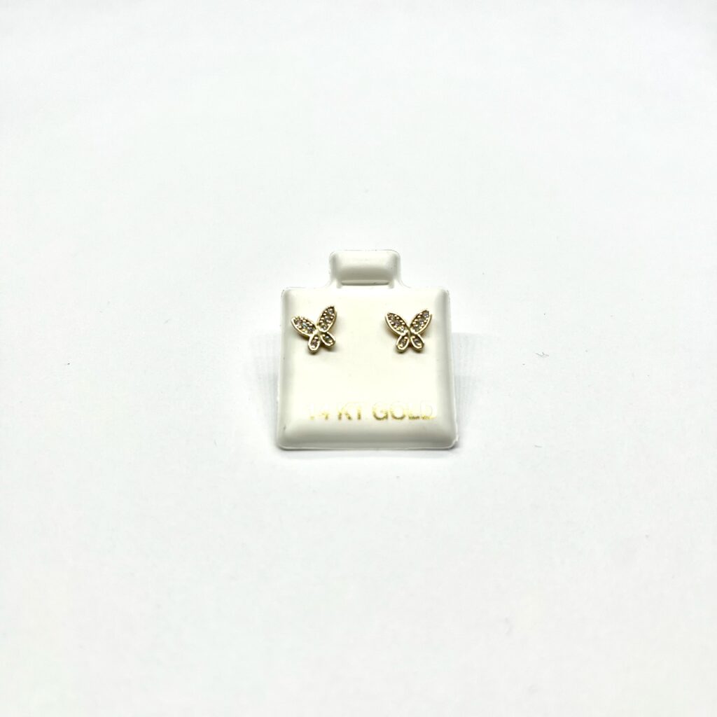 14k Gold Butterfly Stud Earrings Front